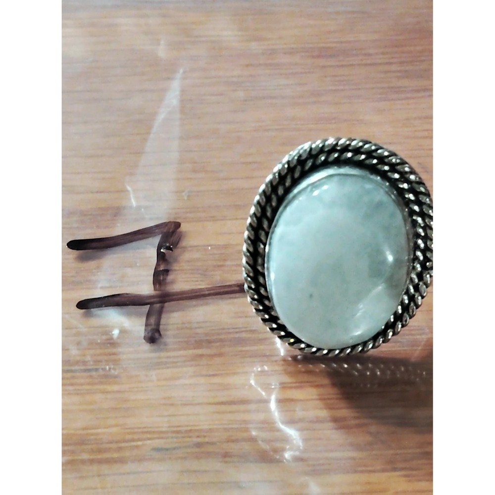 Vintage 925 Sterling Silver Oval Cabochon Statement Ring Size 6.5 Rope Bezel 1in